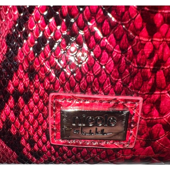 Nicole Miller Red Faux Snakeskin Shoulder Bag Multiple Compartments - Picture 1 of 6